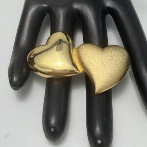 Vintage Tara Double Heart Gold Tone Brooch Signed Classic Design